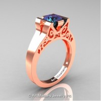 Modern Art Deco 14K Rose Gold 1.0 Ct Alexandrite Engagement Ring R36N-14KRGAL