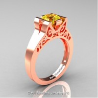Modern Art Deco 14K Rose Gold 1.0 Ct Yellow Sapphire Engagement Ring R36N-14KRGYS