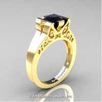 Modern Art Deco 14K Yellow Gold 1.0 Ct Black Diamond Engagement Ring R36N-14KYGBD