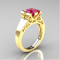 Modern Art Deco 14K Yellow Gold 1.0 Ct Pink Sapphire Engagement Ring R36N-14KYGPS