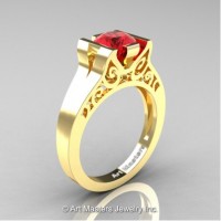 Modern Art Deco 14K Yellow Gold 1.0 Ct Ruby Engagement Ring R36N-14KYGR