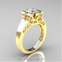 Modern Art Deco 14K Yellow Gold 1.0 Ct White Sapphire Engagement Ring R36N-14KYGWS
