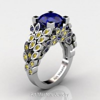 Art Masters Nature Inspired 14K White Gold 3.0 Ct Blue and Yellow Sapphire Engagement Ring R299-14KWGYBS