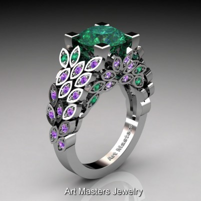 Art-Masters-Nature-Inspired-14K-White-Gold-3-Ct-Emerald-Amethyst-Engagement-Ring-Wedding-Ring-R299-14KWGAMEM-P-402×402