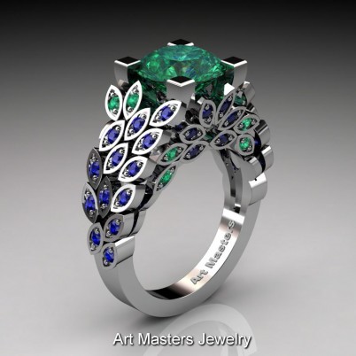 Art-Masters-Nature-Inspired-14K-White-Gold-3-Ct-Emerald-Blue-Sapphire-Engagement-Ring-Wedding-Ring-R299-14KWGBSEM-P-402×402