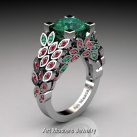 Art Masters Nature Inspired 14K White Gold 3.0 Ct Emerald Ruby Engagement Ring R299-14KWGREM