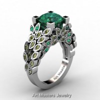 Art Masters Nature Inspired 14K White Gold 3.0 Ct Emerald Yellow Sapphire Engagement Ring R299-14KWGYSEM