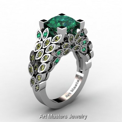 Art-Masters-Nature-Inspired-14K-White-Gold-3-Ct-Emerald-Yellow-Sapphire-Engagement-Ring-Wedding-Ring-R299-14KWGYSEM-P-402×402