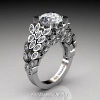 Art Masters Nature Inspired 14K White Gold 3.0 Ct Russian Cubic Zirconia Diamond Engagement Ring R299-14KWGDCZ