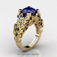 Art Masters Nature Inspired 14K Yellow Gold 3.0 Ct Blue and Yellow Sapphire Engagement Ring R299-14KYGYSBS