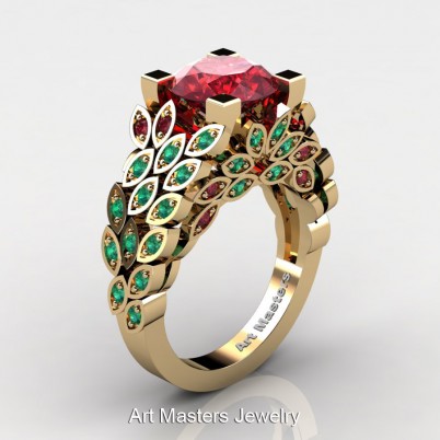 Art-Masters-Nature-Inspired-14K-Yellow-Gold-3-Ct-Ruby-Emerald-Engagement-Ring-Wedding-Ring-R299-14KYGEMR-P-402×402