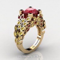 Art Masters Nature Inspired 14K Yellow Gold 3.0 Ct Rubies Yellow Sapphire Engagement Ring R299-14KYGYSR