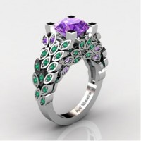 Art Masters Nature Inspired 14K White Gold 3.0 Ct Amethyst Emerald Engagement Ring R299-14KWGEMAM