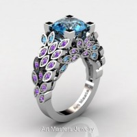 Art Masters Nature Inspired 14K White Gold 3.0 Ct Blue Topaz Amethyst Engagement Ring R299-14KWGAMBT