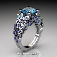 Art Masters Nature Inspired 14K White Gold 3.0 Ct Blue Topaz Blue Sapphire Engagement Ring R299-14KWGBSSBT