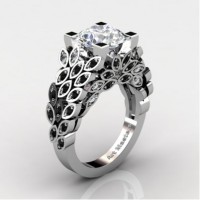 Art Masters Nature Inspired 14K White Gold 3.0 Ct Cubic Zirconia Black Diamond Engagement Ring R299-14KWGBDCZ