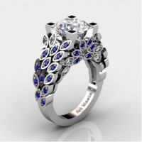 Art Masters Nature Inspired 14K White Gold 3.0 Ct Cubic Zirconia Blue Sapphire Engagement Ring R299-14KWGBSCZ