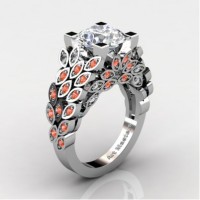 Art Masters Nature Inspired 14K White Gold 3.0 Ct Cubic Zirconia Orange Sapphire Engagement Ring R299-14KWGOSCZ