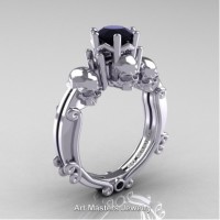 Art Masters Three Skull 14K White Gold 1.0 Ct Black Diamond Engagement Ring R513-14KWGBD