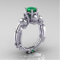 Art Masters Three Skull 14K White Gold 1.0 Ct Emerald Engagement Ring R513-14KWGEM