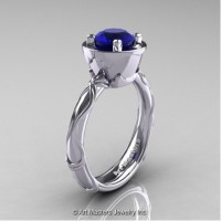 Art Masters Venetian 14K White Gold 1.0 Ct Blue Sapphire Engagement Ring R475-14KWGBS