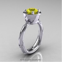 Art Masters Venetian 14K White Gold 1.0 Ct Yellow Sapphire Engagement Ring R475-14KWGYS