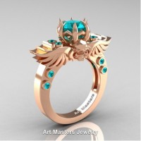 Art Masters Jewelry Winged Skull 14K Rose Gold 1.0 Ct Blue Zircon Solitaire Engagement Ring R613-14KRGBZ