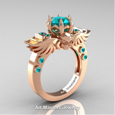 Art-Masters-Winged-Skull-14K-Rose-Gold-1-Carat-Blue-Zircon-Engagement-Ring-R613-14KRGBZ-P-402×402