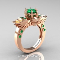 Art Masters Jewelry Winged Skull 14K Rose Gold 1.0 Ct Emerald Solitaire Engagement Ring R613-14KRGEM