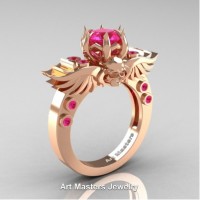 Art Masters Jewelry Winged Skull 14K Rose Gold 1.0 Ct Pink Sapphire Solitaire Engagement Ring R613-14KRGPS