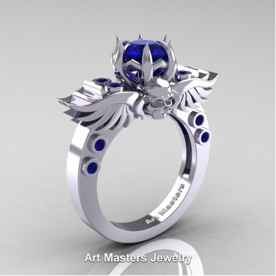Art-Masters-Winged-Skull-14K-White-Gold-1-Carat-Blue-Sapphire-Engagement-Ring-R613-14KWGBS-P-402×402