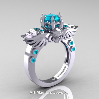 Art-Masters-Winged-Skull-14K-White-Gold-1-Carat-Blue-Zircon-Engagement-Ring-R613-14KWGBZ-P-402×402