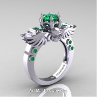 Art Masters Jewelry Winged Skull 14K White Gold 1.0 Ct Emerald Solitaire Engagement Ring R613-14KWGEM