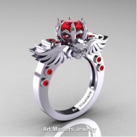 Art Masters Jewelry Winged Skull 14K White Gold 1.0 Ct Rubies Solitaire Engagement Ring R613-14KWGR
