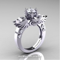 Art Masters Jewelry Winged Skull 14K White Gold 1.0 Ct White Topaz Solitaire Engagement Ring R613-14KWGWT