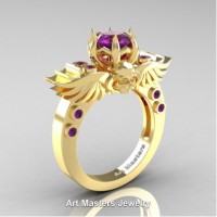 Art Masters Jewelry Winged Skull 14K Yellow Gold 1.0 Ct Amethyst Solitaire Engagement Ring R613-14KYGAM