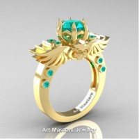 Art Masters Jewelry Winged Skull 14K Yellow Gold 1.0 Ct Blue Zircon Solitaire Engagement Ring R613-14KYGBZ