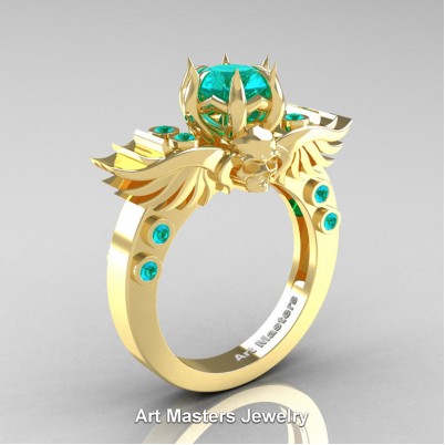 Art-Masters-Winged-Skull-14K-Yellow-Gold-1-Carat-Blue-Zircon-Engagement-Ring-R613-14KYGBZ-P-402×402