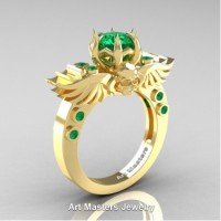 Art Masters Jewelry Winged Skull 14K Yellow Gold 1.0 Ct Emerald Solitaire Engagement Ring R613-14KYGEM