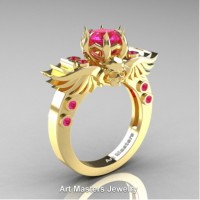 Art Masters Jewelry Winged Skull 14K Yellow Gold 1.0 Ct Pink Sapphire Solitaire Engagement Ring R613-14KYGPS