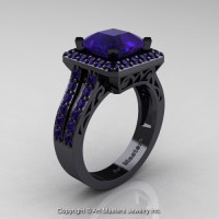 Art Deco 14K Black Gold 3.0 Ct Royal Emerald Cut Blue Sapphire Engagement Ring Wedding R262-14KBGBS
