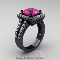Art Deco 14K Black Gold 3.0 Ct Royal Emerald Cut Pink Sapphire Diamond Engagement Ring Wedding R262-14KBGDPS