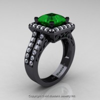 Art Deco 14K Black Gold 3.0 Ct Royal Emerald Cut Emerald Diamond Engagement Ring Wedding R262-14KBGDEM