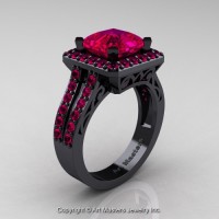 Art Deco 14K Black Gold 3.0 Ct Royal Emerald Cut Rose Ruby Engagement Ring Wedding R262-14KBGRR