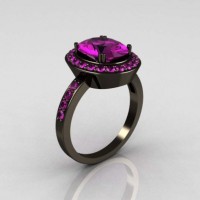 Classic 14K Black Gold 3.0 CT Oval Amethyst Engagement Ring R72-14KBGAM