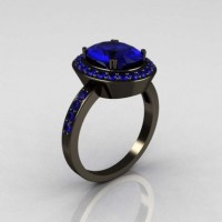 Classic 14K Black Gold 3.0 CT Oval Blue Sapphire Engagement Ring R72-14KBGBS