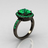 Classic 14K Black Gold 3.0 CT Oval Emerald Engagement Ring R72-14KBGEM