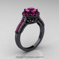 Caravaggio Italian 14K Black Gold 1.0 Ct Pink Sapphire Solitaire Engagement Ring R622-14KBGPS
