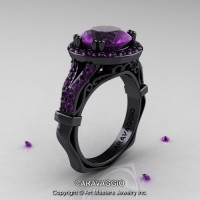 Caravaggio Italian 14K Black Gold 3.0 Ct Amethyst Engagement Ring Wedding Ring R620-14KBGAM