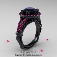 Caravaggio Italian 14K Black Gold 3.0 Ct Black Diamond Pink Sapphire Engagement Ring Wedding Ring R620-14KMBGPSBD